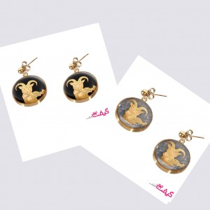 گوشواره ورق طلا طرح ماه دی(سنگ اونیکس و جید طوسی)